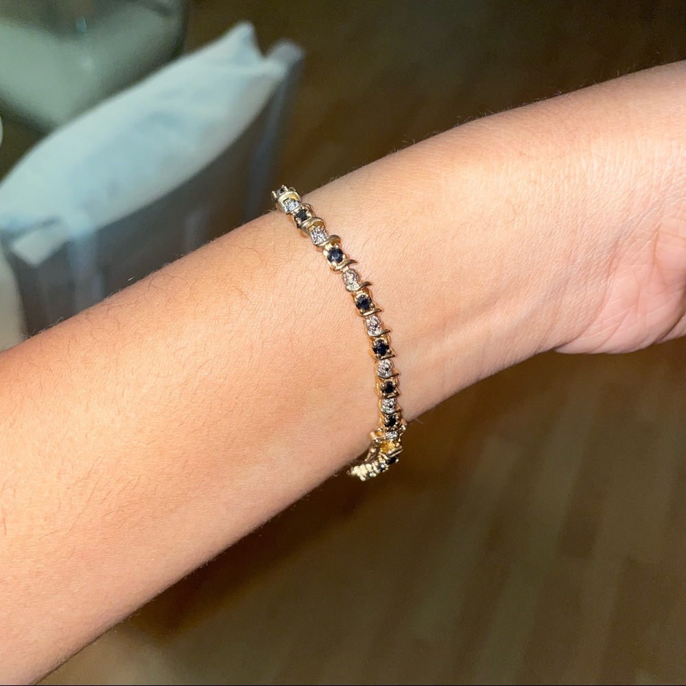 Vintage Gold Plated Tennis Bracelet Genuine Diamonds and Sapphire